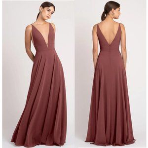 Jenny Yoo Hollis Plunge V-neck Bridesmaid Wedding Maxi Dress Cinnamon Rose NWT